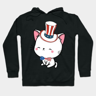 Funny white cat is ready for independence day Hoodie